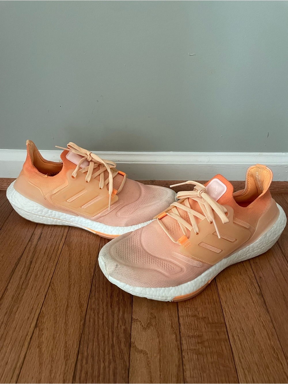 adidas Ultra Boost 22 Peach/Coral Knit Running Sneakers